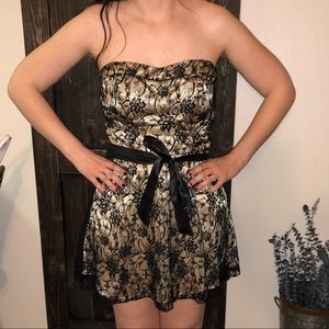 Black Strapless Lace A-line Cocktail Dress